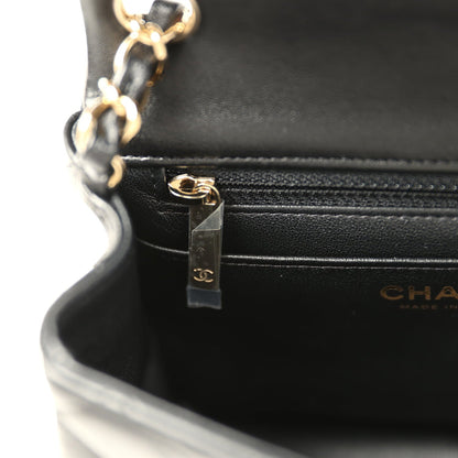 Chanel Mini Classic Square Flap Bag Black Lambskin Light Gold Hardware