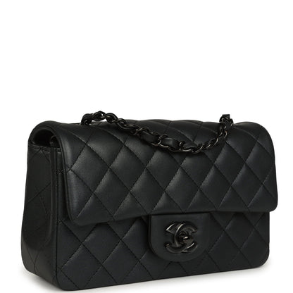 Chanel Mini Classic Rectangular Flap Bag So Black Iridescent Lambskin Black Hardware