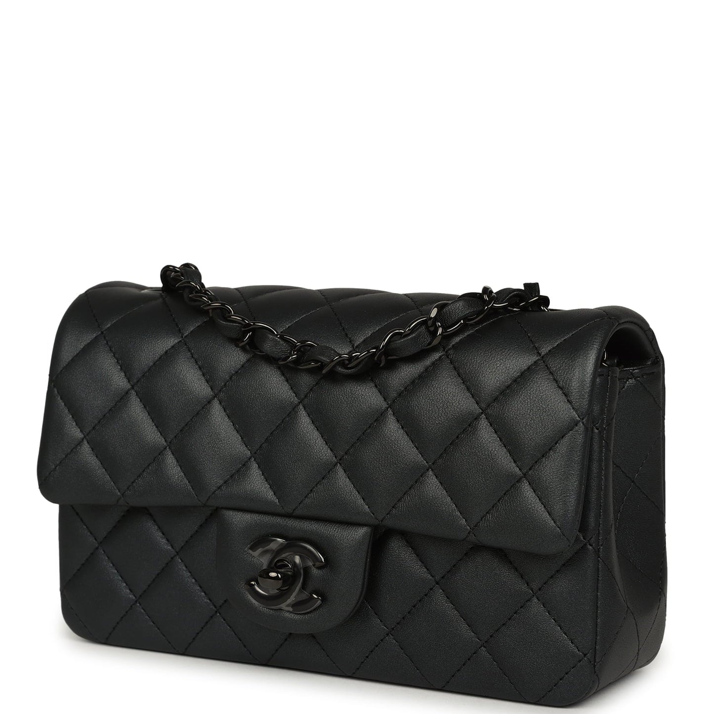 Chanel Mini Classic Rectangular Flap Bag So Black Iridescent Lambskin Black Hardware