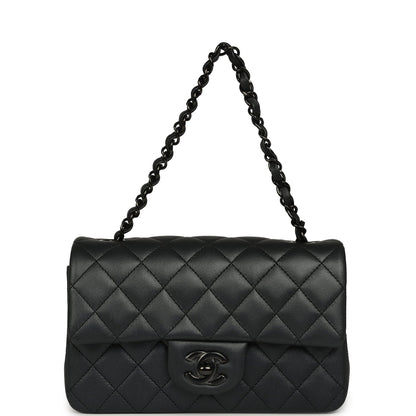 Chanel Mini Classic Rectangular Flap Bag So Black Iridescent Lambskin Black Hardware