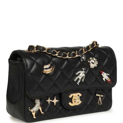 Chanel Mini Classic "Space Charms" Rectangular Flap Bag Black Lambskin Gold Hardware