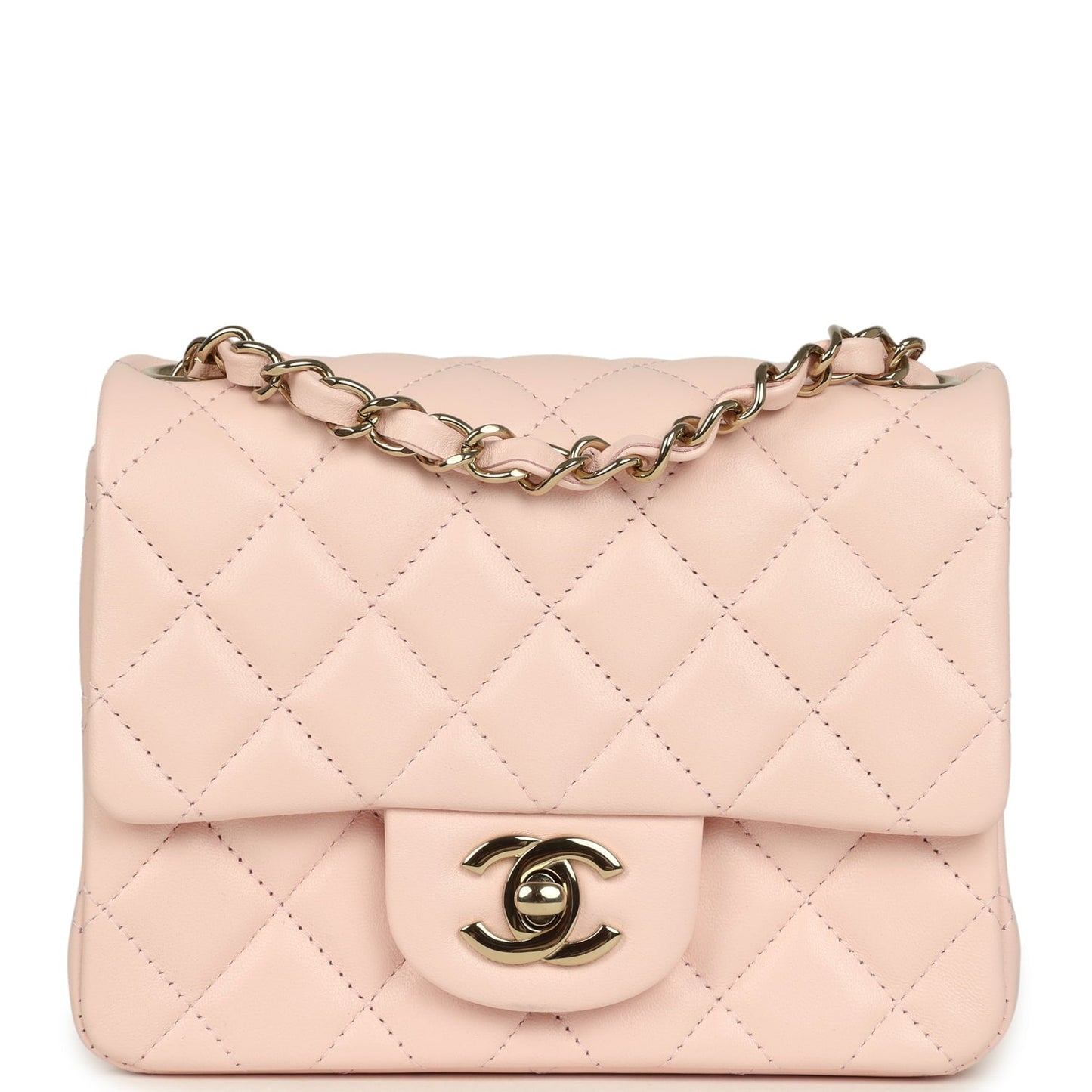 Chanel Mini Classic Square Flap Bag Pink Lambskin Gold Hardware