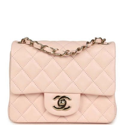 Chanel Mini Classic Square Flap Bag Pink Lambskin Gold Hardware