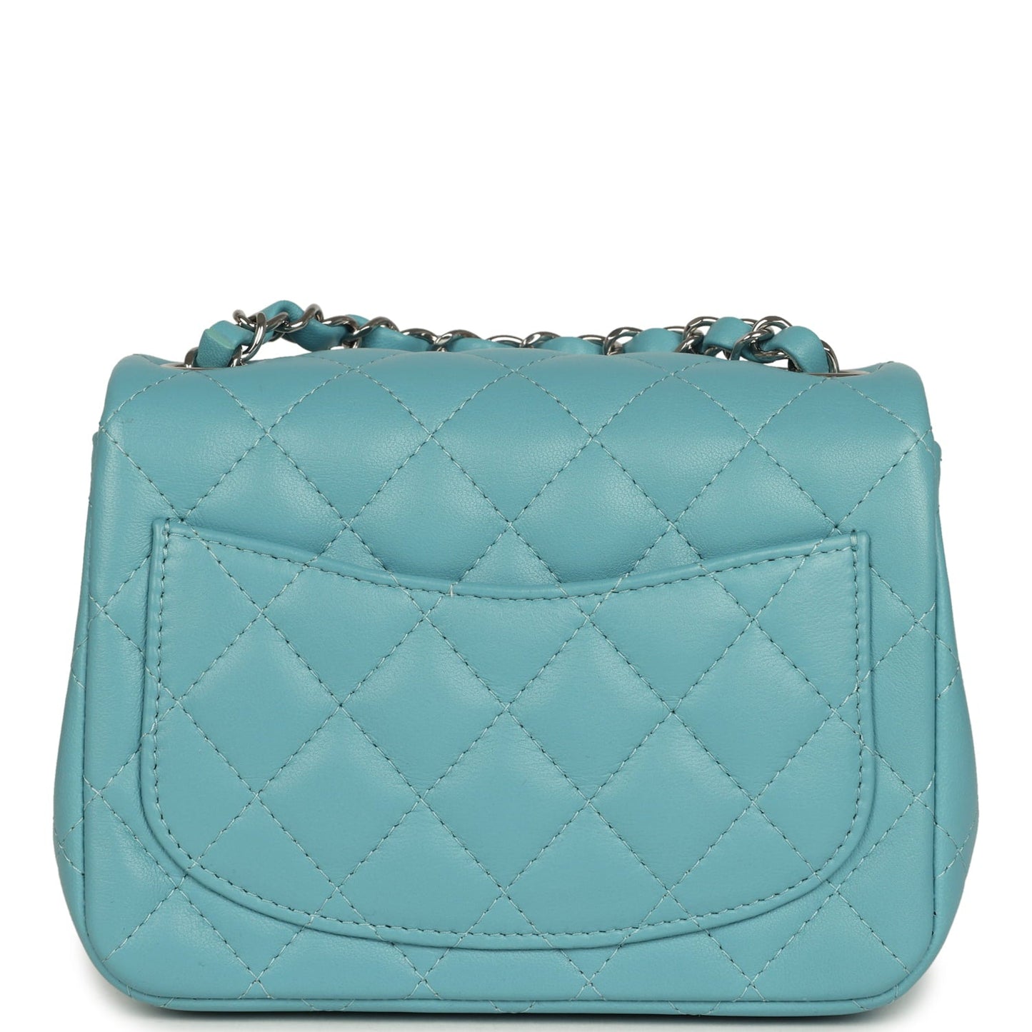 Chanel Mini Classic Square Flap Bag Light Blue Lambskin Silver Hardware