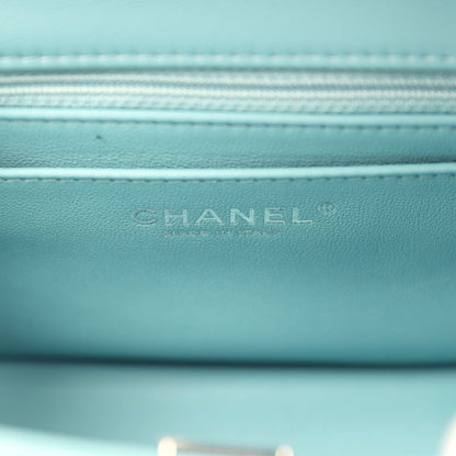 Chanel Mini Classic Square Flap Bag Light Blue Lambskin Silver Hardware