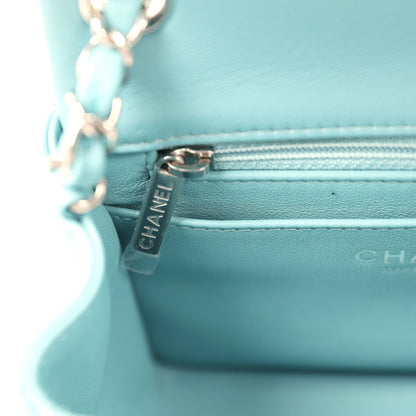 Chanel Mini Classic Square Flap Bag Light Blue Lambskin Silver Hardware