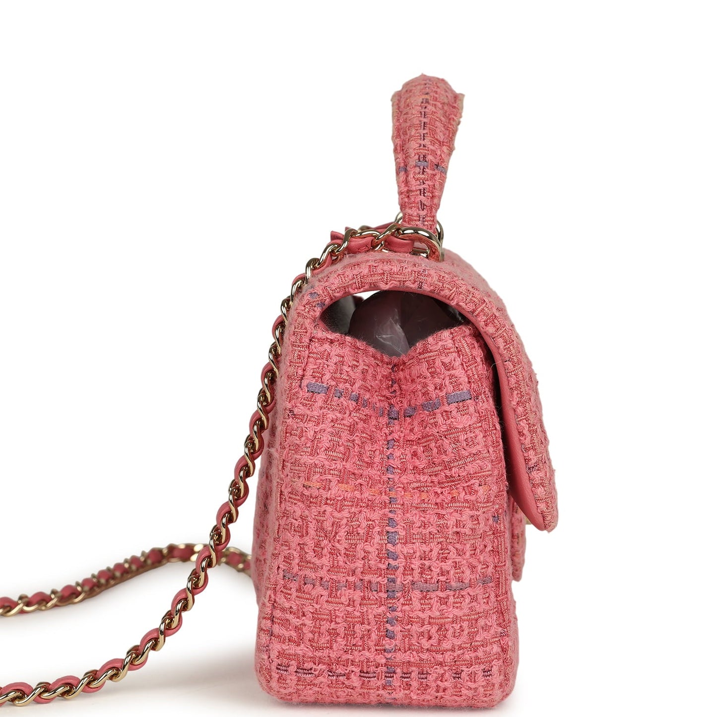 Pre-owned Chanel Mini Classic Rectangular Top Handle Flap Bag Pink Tweed Light Gold Hardware