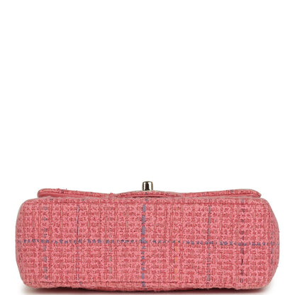Pre-owned Chanel Mini Classic Rectangular Top Handle Flap Bag Pink Tweed Light Gold Hardware