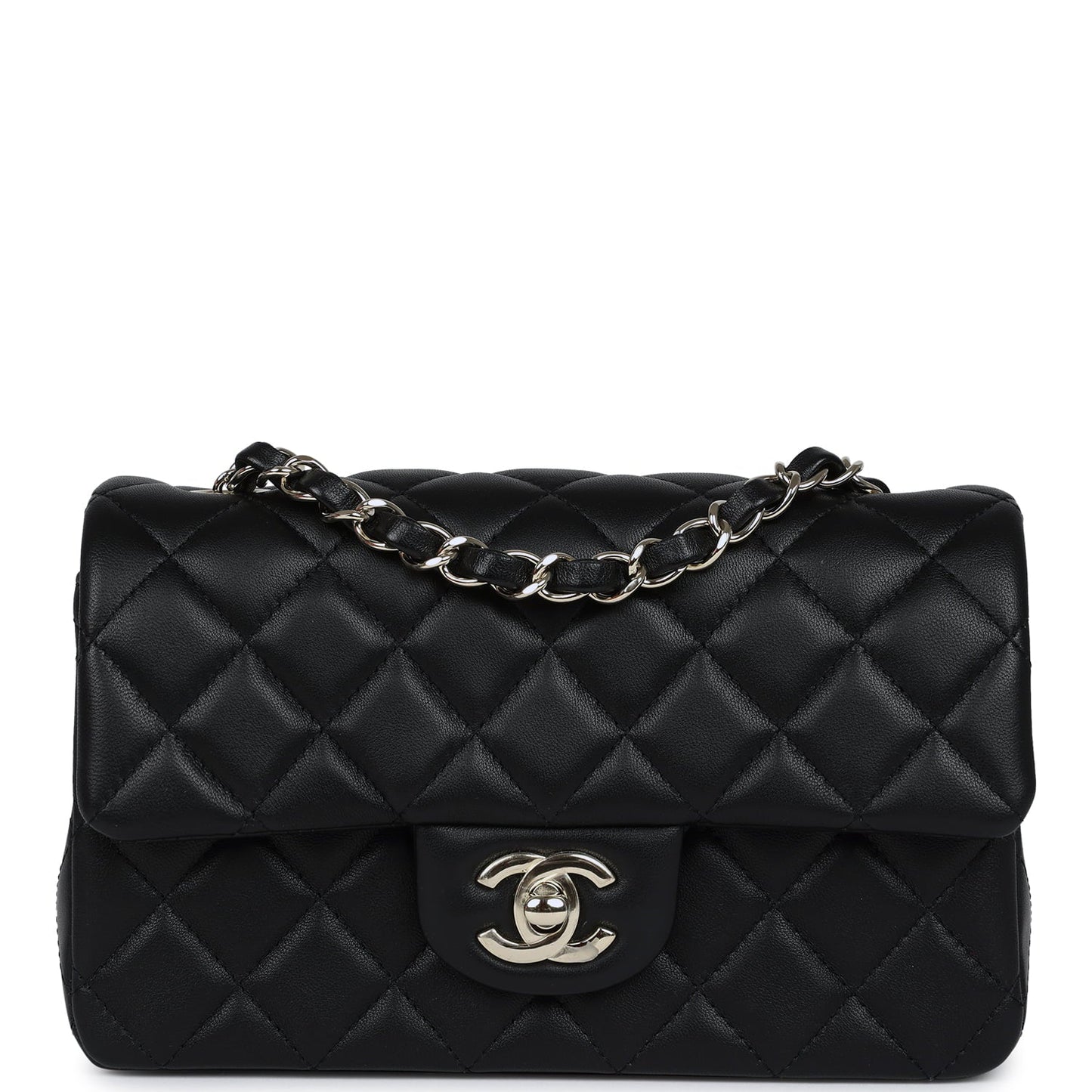 Pre-owned Chanel Mini Classic Rectangular Flap Bag Black Lambskin Light Gold Hardware