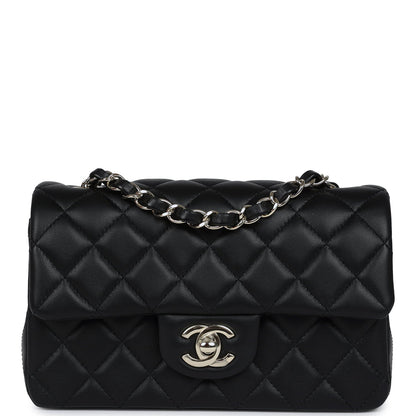 Pre-owned Chanel Mini Classic Rectangular Flap Bag Black Lambskin Light Gold Hardware