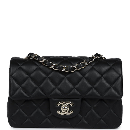 Pre-owned Chanel Mini Classic Rectangular Flap Bag Black Lambskin Light Gold Hardware