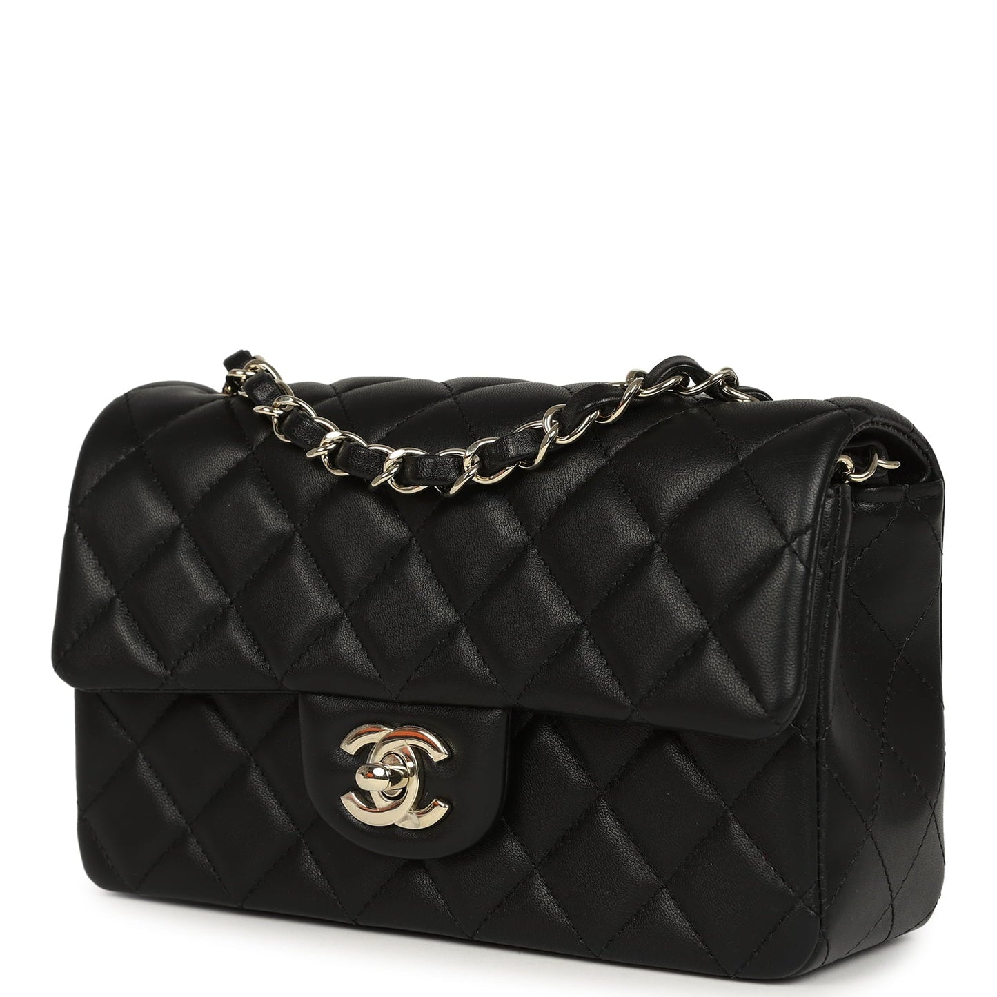 Pre-owned Chanel Mini Classic Rectangular Flap Bag Black Lambskin Light Gold Hardware
