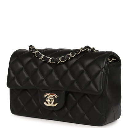 Pre-owned Chanel Mini Classic Rectangular Flap Bag Black Lambskin Light Gold Hardware