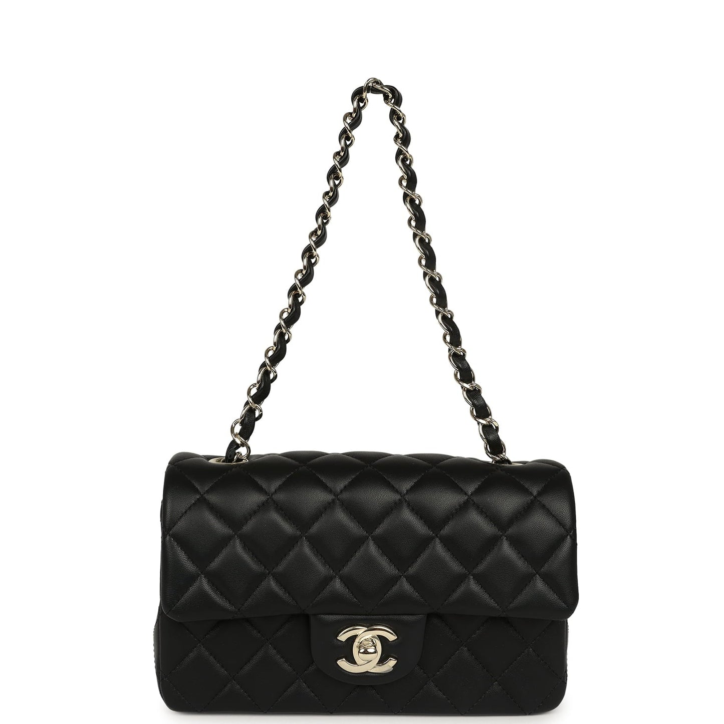 Pre-owned Chanel Mini Classic Rectangular Flap Bag Black Lambskin Light Gold Hardware