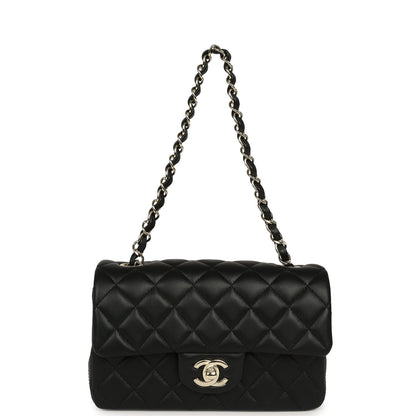 Pre-owned Chanel Mini Classic Rectangular Flap Bag Black Lambskin Light Gold Hardware