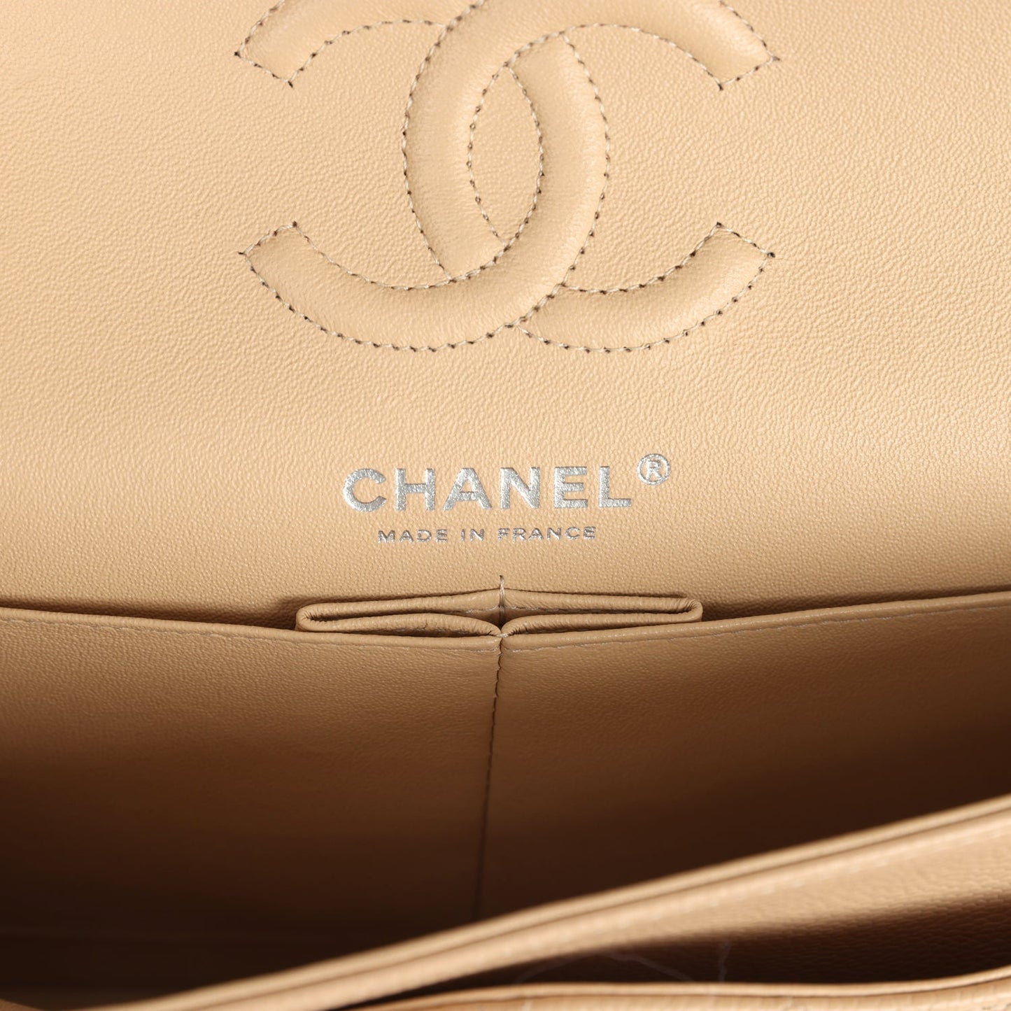 Chanel Small Classic Double Flap Bag Beige Caviar Silver Hardware