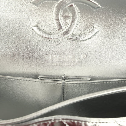 Pre-owned Chanel Small Classic Double Flap Silver Hammered Metallic Calfskin Silver Hardware
