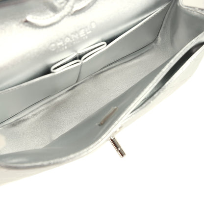 Pre-owned Chanel Small Classic Double Flap Silver Hammered Metallic Calfskin Silver Hardware