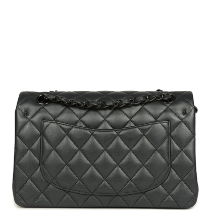 Pre-owned Chanel Small Classic Double Flap Bag So Black Iridescent Lambskin Black Hardware