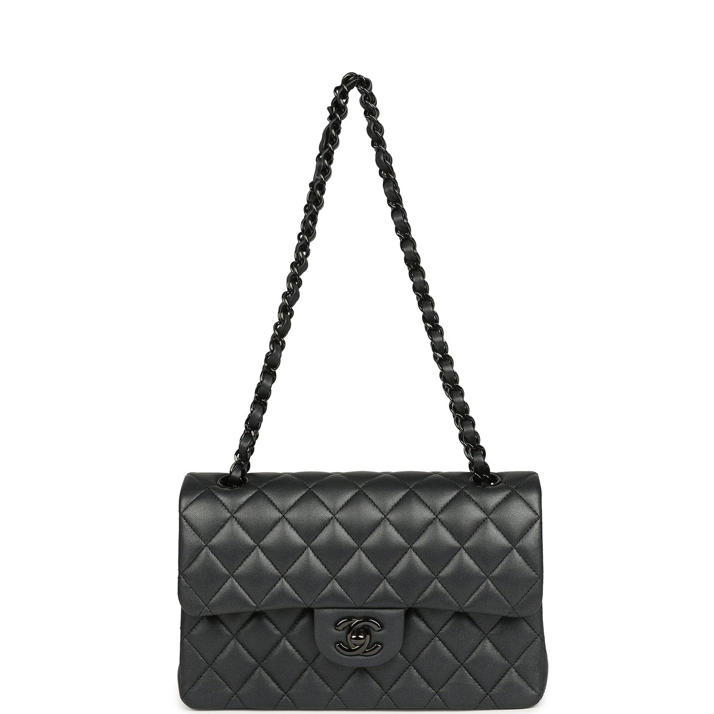 Pre-owned Chanel Small Classic Double Flap Bag So Black Iridescent Lambskin Black Hardware