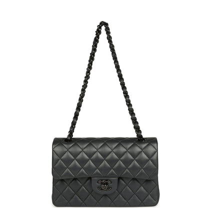Pre-owned Chanel Small Classic Double Flap Bag So Black Iridescent Lambskin Black Hardware