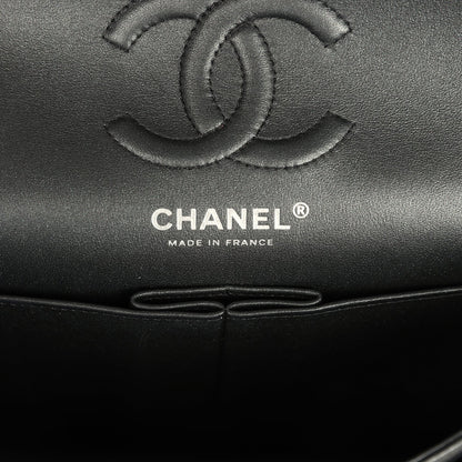 Pre-owned Chanel Small Classic Double Flap Bag So Black Iridescent Lambskin Black Hardware