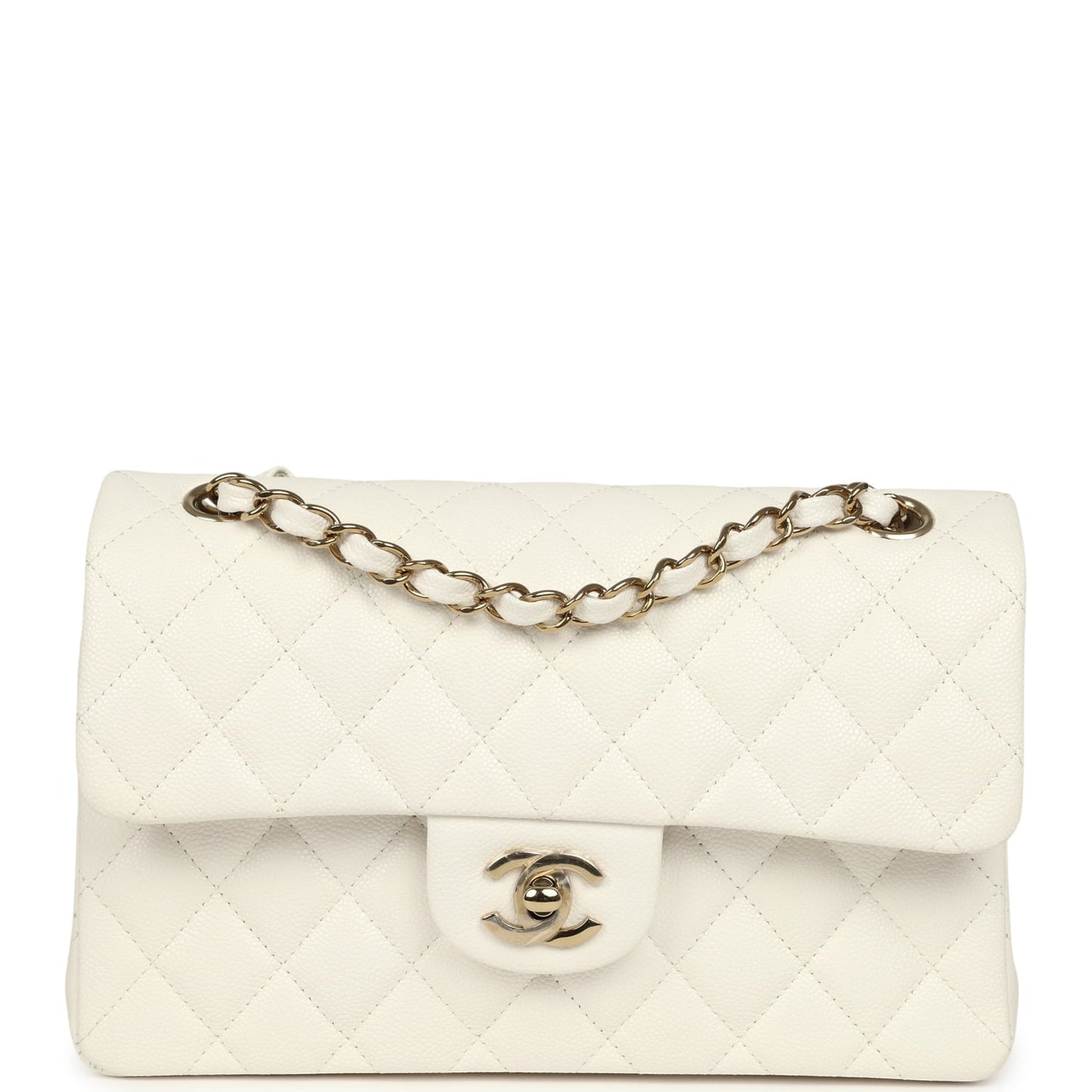 Chanel Small Classic Double Flap Bag Off White Shiny Caviar Light Gold Hardware