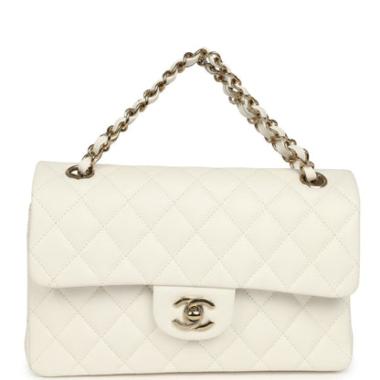 Chanel Small Classic Double Flap Bag Off White Shiny Caviar Light Gold Hardware