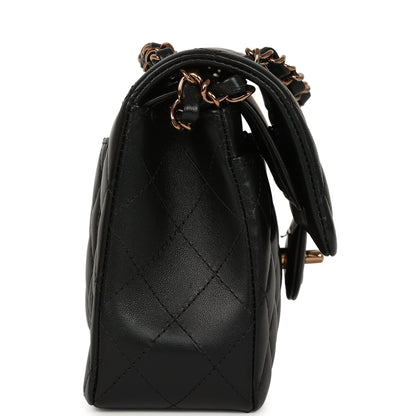 Chanel Small Classic Double Flap Bag Black Lambskin Rose Gold Hardware