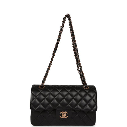 Chanel Small Classic Double Flap Bag Black Lambskin Rose Gold Hardware