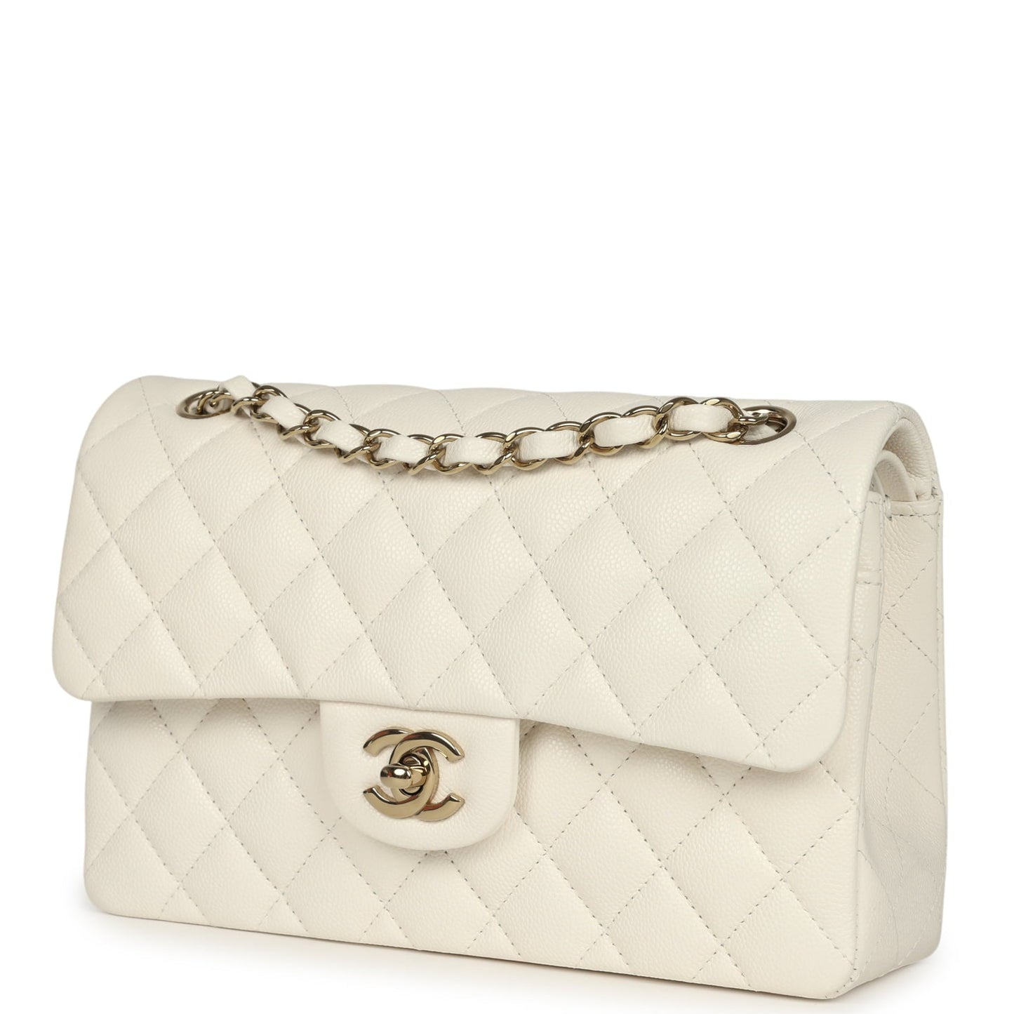 Chanel Small Classic Double Flap Bag White Shiny Caviar Light Gold Hardware