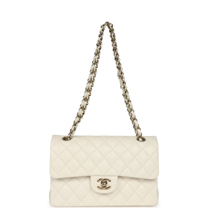 Chanel Small Classic Double Flap Bag White Shiny Caviar Light Gold Hardware