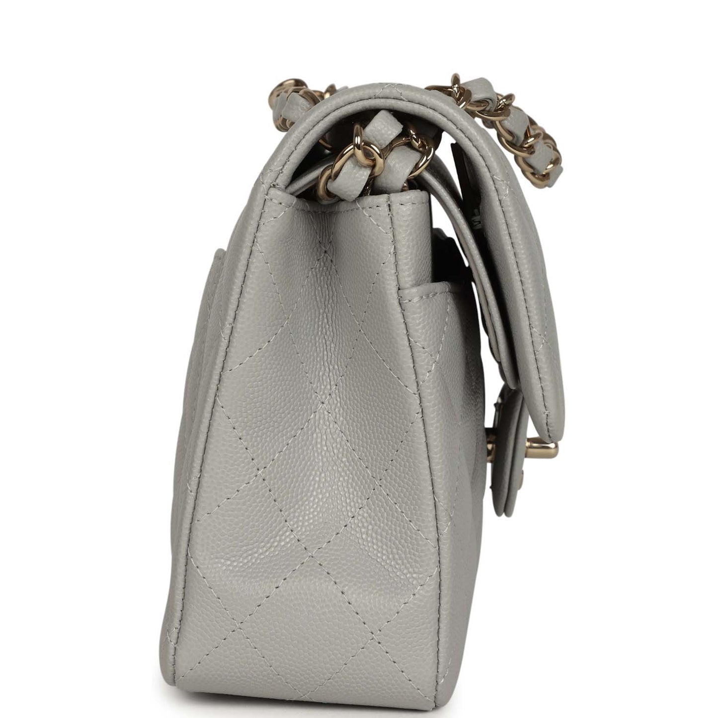 Chanel Small Classic Double Flap Bag Light Grey Caviar Light Gold Hardware