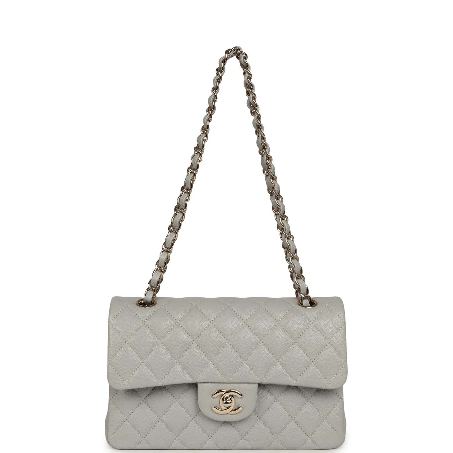 Chanel Small Classic Double Flap Bag Light Grey Caviar Light Gold Hardware