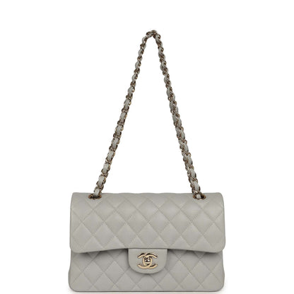 Chanel Small Classic Double Flap Bag Light Grey Caviar Light Gold Hardware