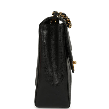 Vintage Chanel Jumbo Classic Mademoiselle Vertical Flap Black Caviar Gold Hardware