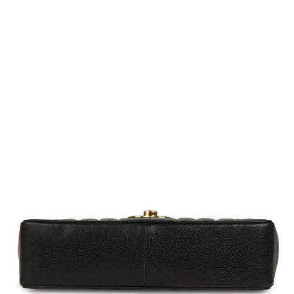 Vintage Chanel Jumbo Classic Mademoiselle Vertical Flap Black Caviar Gold Hardware