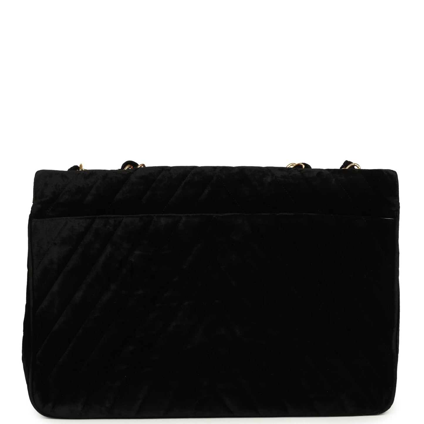 Vintage Chanel XL Classic Chevron Single Flap Bag Black Velvet Gold Hardware