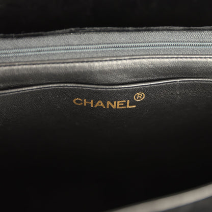 Vintage Chanel XL Classic Chevron Single Flap Bag Black Velvet Gold Hardware