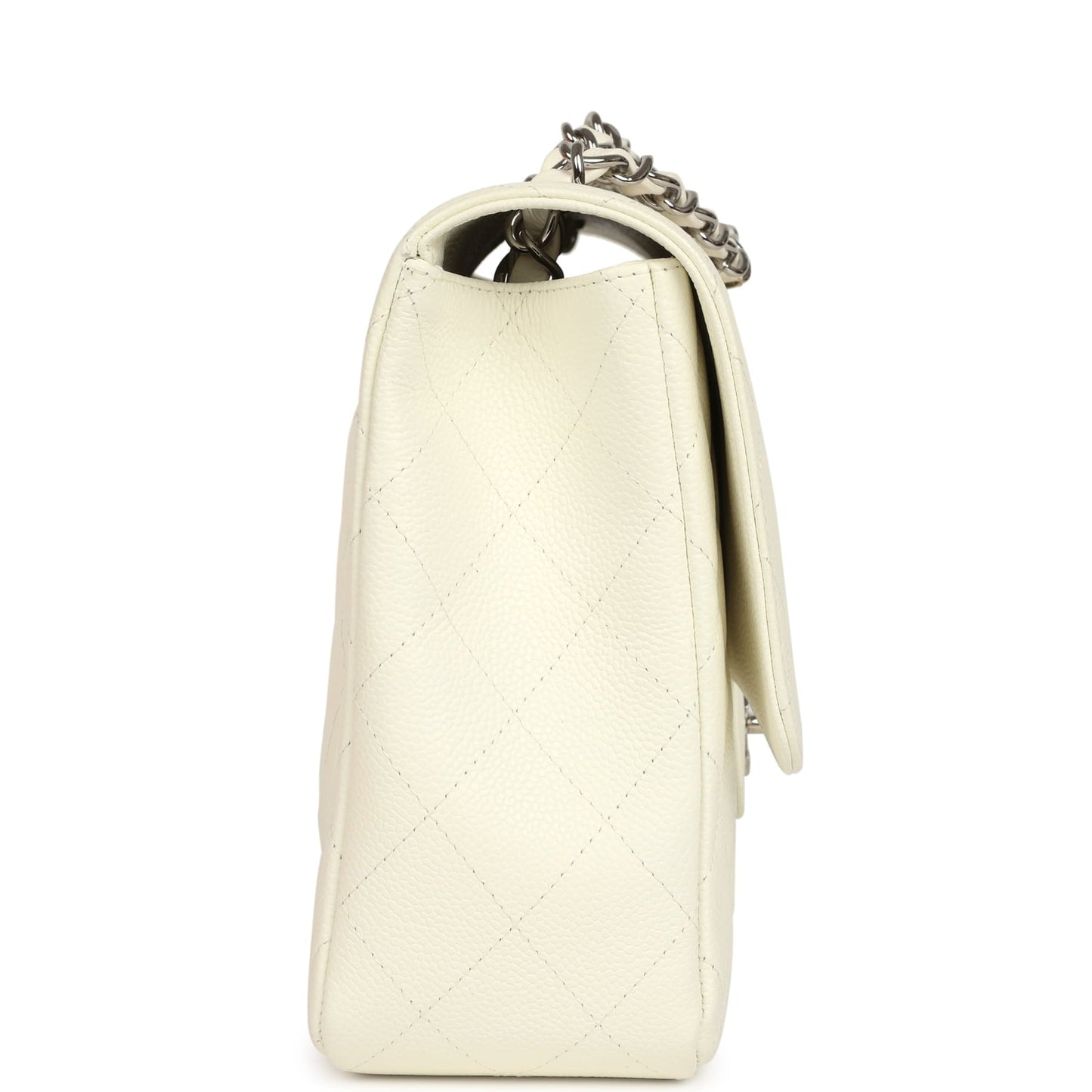Vintage Chanel Classic Jumbo Single Flap Bag White Caviar Silver Hardware