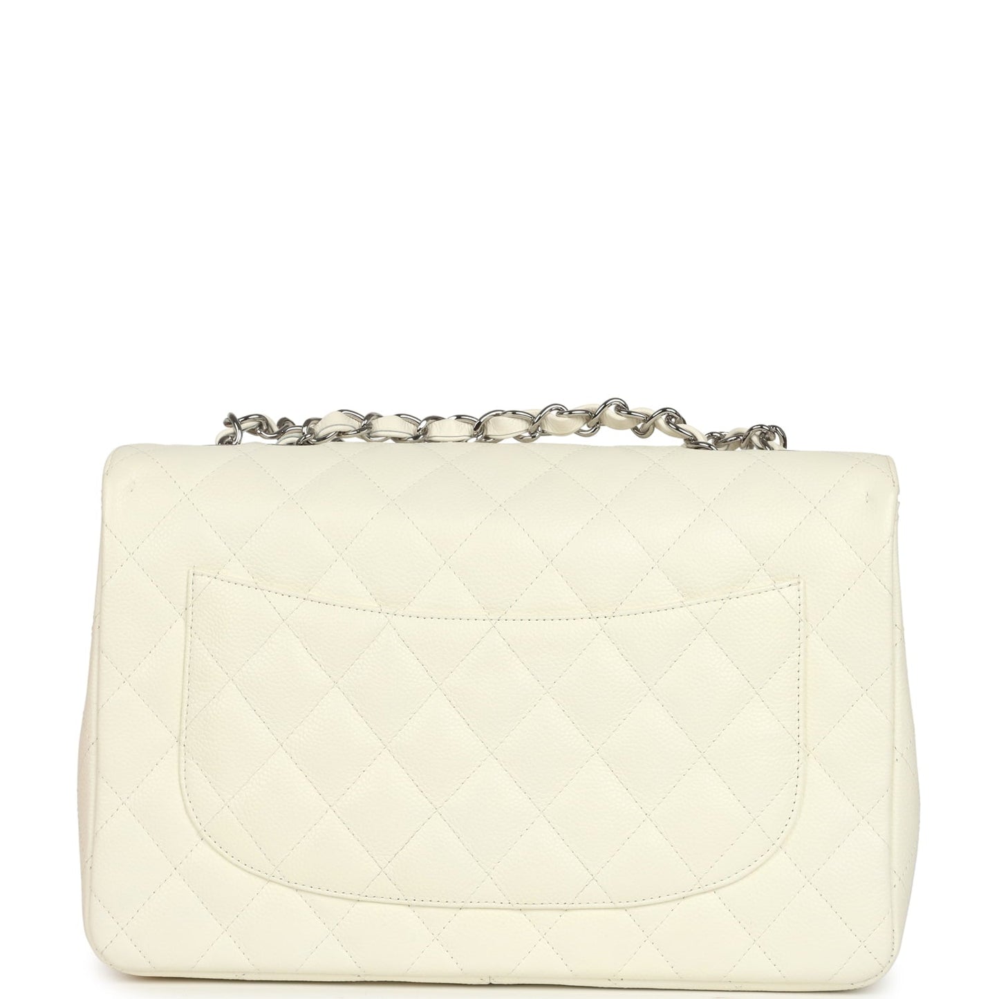 Vintage Chanel Classic Jumbo Single Flap Bag White Caviar Silver Hardware