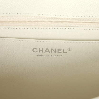 Vintage Chanel Classic Jumbo Single Flap Bag White Caviar Silver Hardware