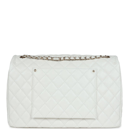 Chanel XXL Classic Single Flap Bag White Shiny Caviar Light Gold Hardware