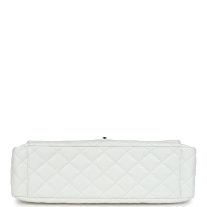 Chanel XXL Classic Single Flap Bag White Shiny Caviar Light Gold Hardware