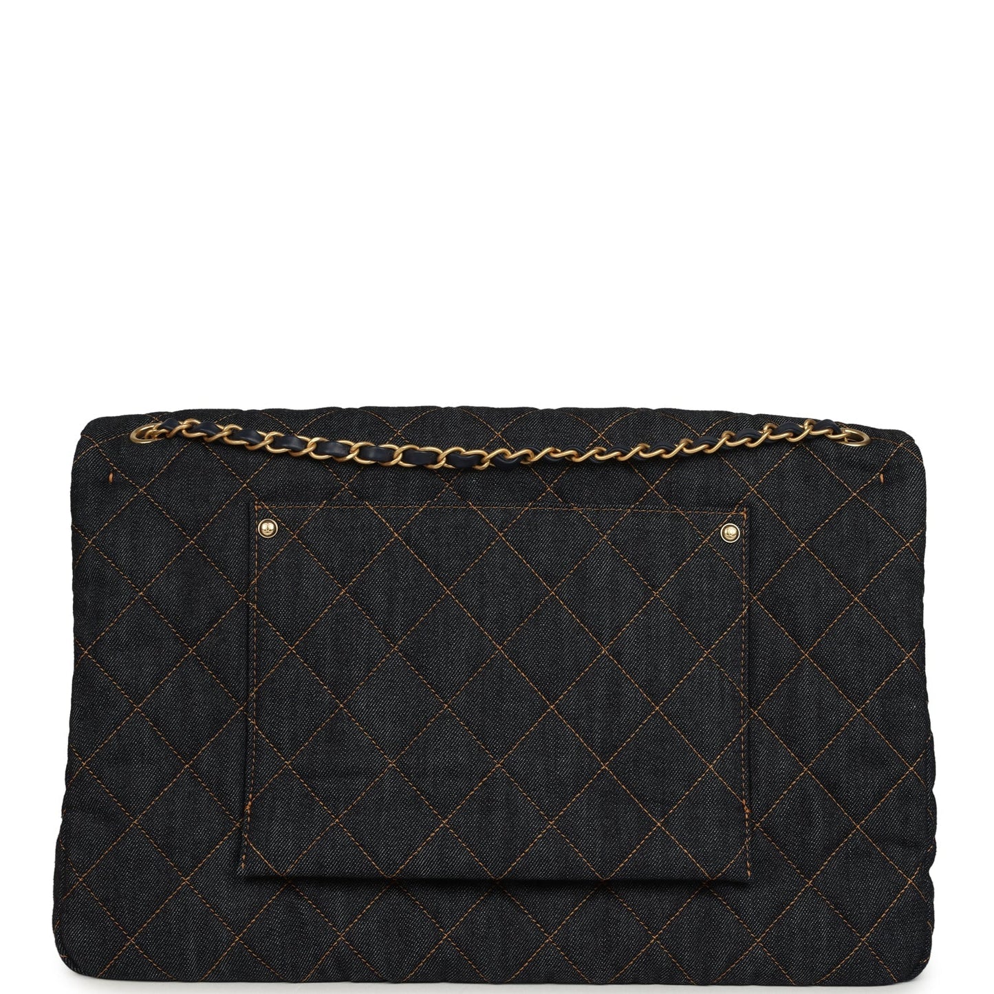 Chanel XXL Classic Single Travel Flap Bag Dark Blue Denim Brushed Gold Hardware