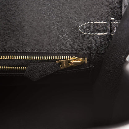 Birkin 25 Gris Perle and Black Chèvre Brushed Gold Hardware