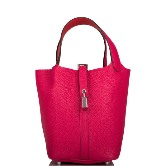 Hermes Rose Mexico Clemence Picotin Lock 18cm Palladium Hardware