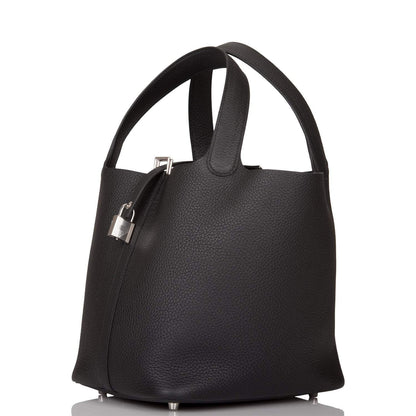 Hermes Black Clemence Picotin Lock 22cm Palladium Hardware