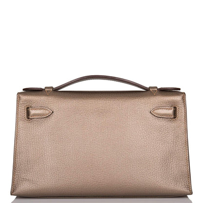 Vintage Hermes Kelly Pochette Bronze Chèvre Ruthenium Hardware