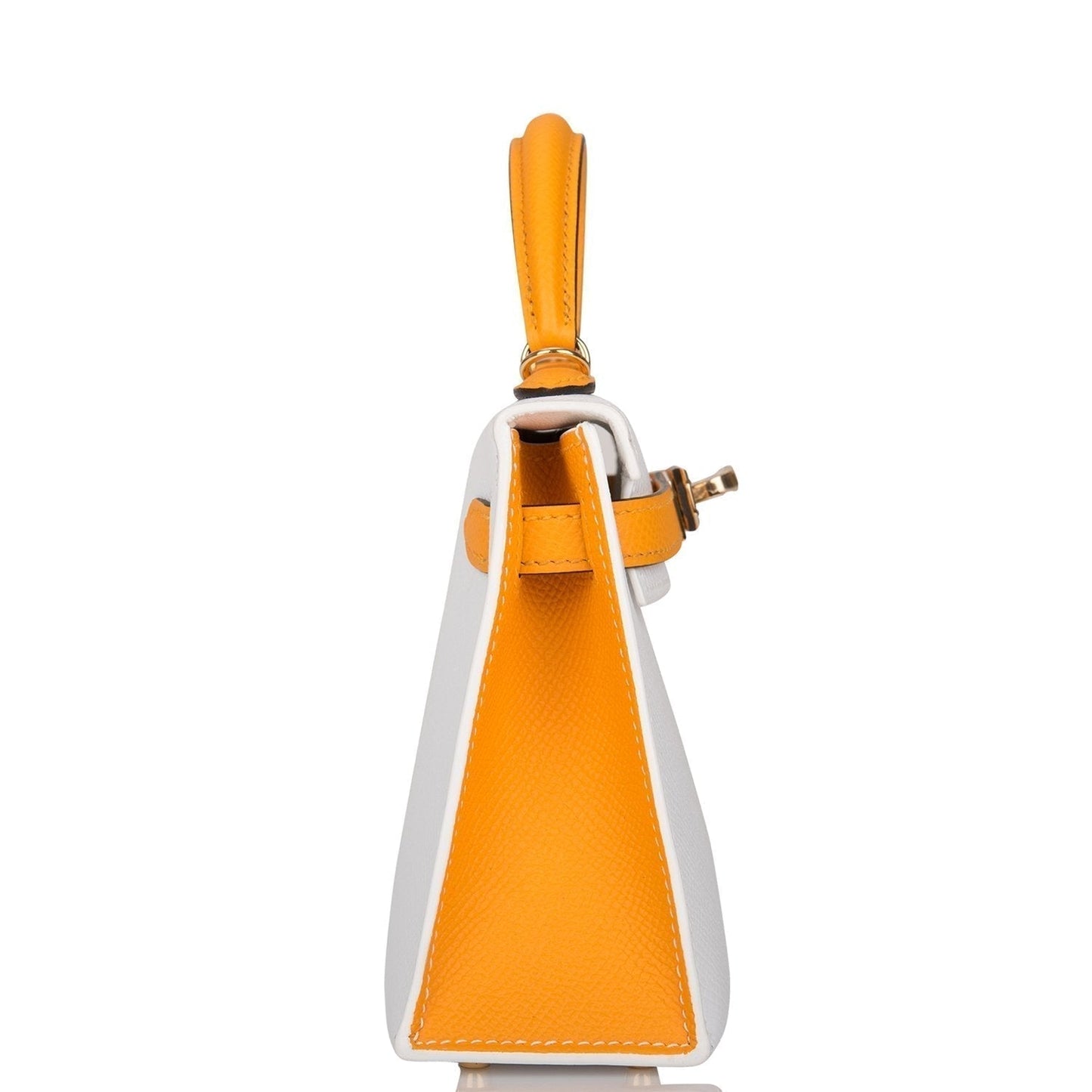 Hermes Horseshoe Stamp (HSS) White and Jaune D'Or Epsom Sellier Kelly 20cm with Permabrass Hardware
